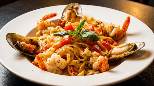 Seafood Sautéed Fettuccine.
